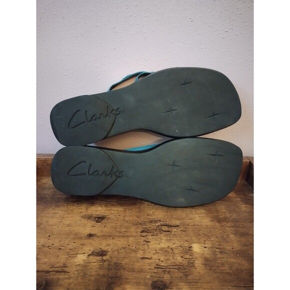 Clarks Teal Leather Block Heel Sandals Women's Size 10 - Picture 7 of 8